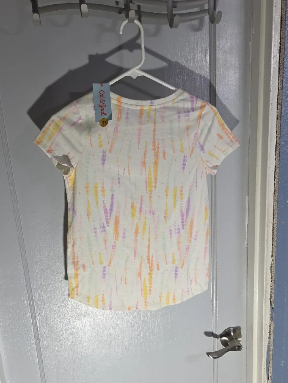 Cat & Jack White Short Sleeve Tee with Pastel Tie-Dye Streaks